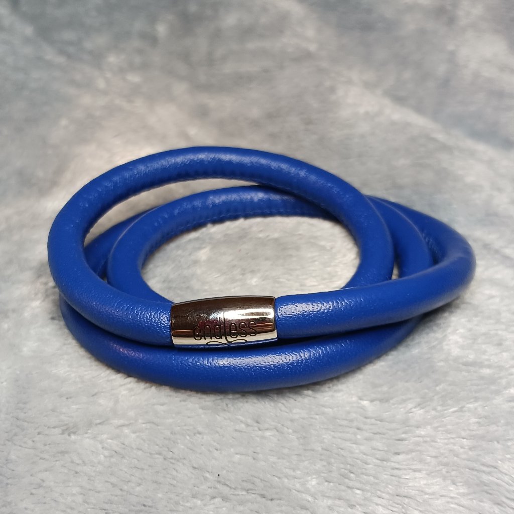 Endless Triple Blue Sapphire Silver Clasp Leather Bracelet Jlo 7.5 Inch New A87